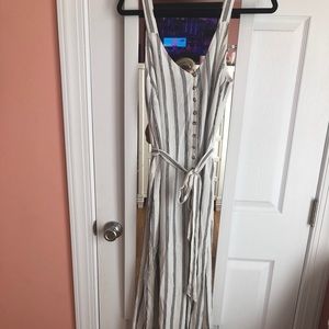 American Eagle White with black striped jumpsuit